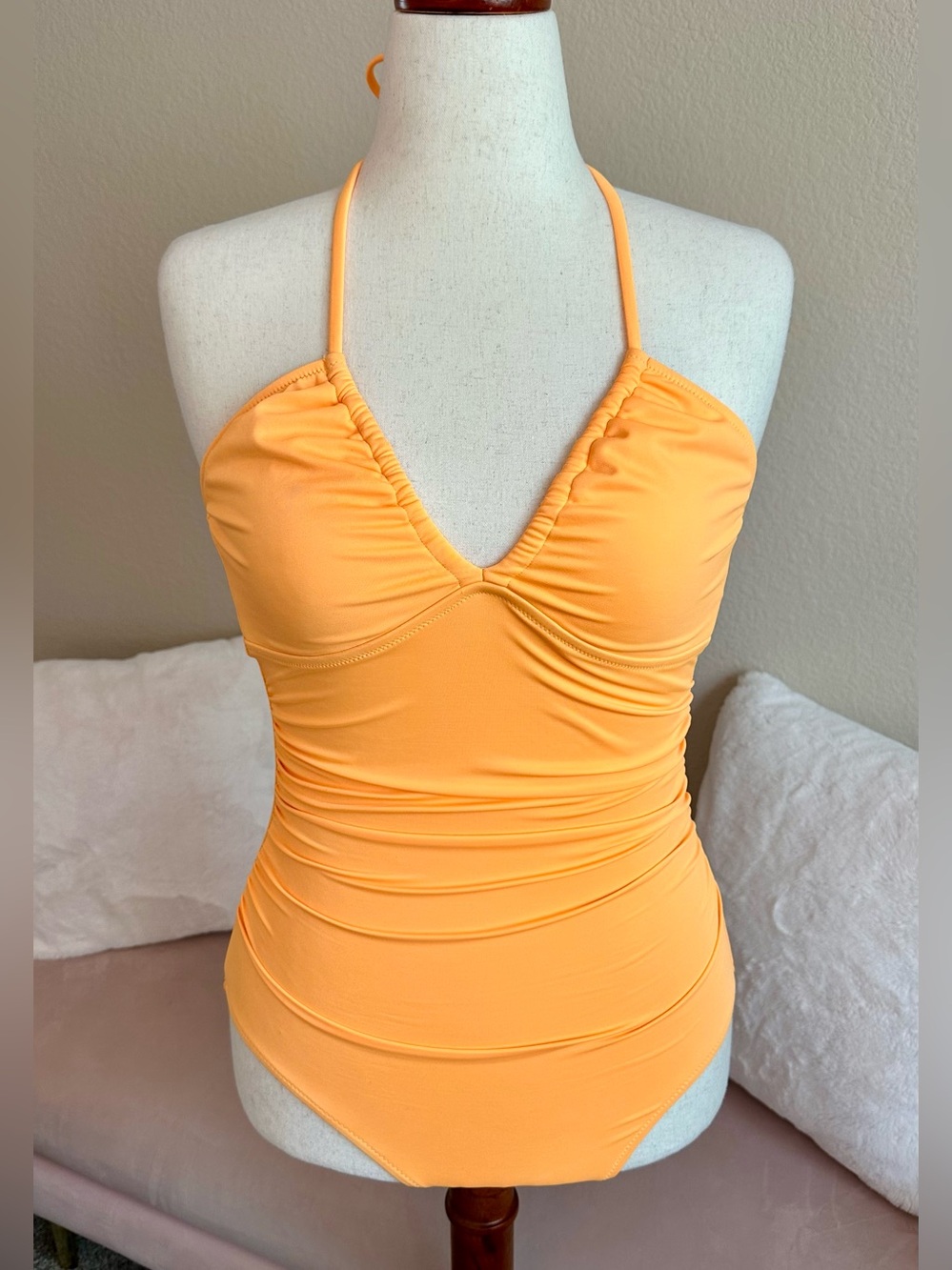 J.Crew Halter One Piece Swimsuit Vibrant Orange Gathered Halter Neck Women’s 8